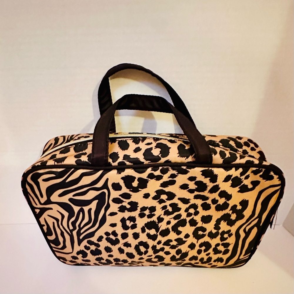 Jessica Simpson Leopard Print Cosmetic Bag - Black and Tan - Picture 4 of 10